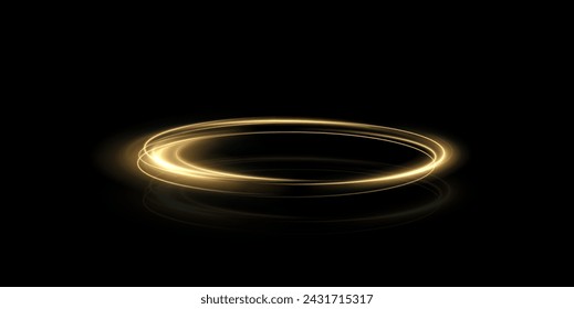 Luminous gold podium lines png of speed. Light glowing effect png. Abstract motion lines. Light trail wave, fire path trace line, car lights, optic fiber and incandescence curve twirl	
