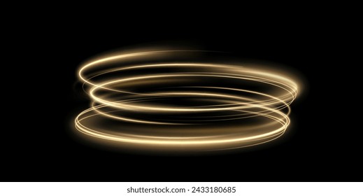 Luminous gold podium lines png of speed. Light glowing effect png. Abstract motion lines. Light trail wave, fire path trace line, car lights, optic fiber and incandescence curve twirl	
