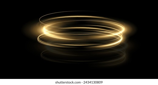 Luminous gold podium lines png of speed. Light glowing effect png. Abstract motion lines. Light trail wave, fire path trace line, car lights, optic fiber and incandescence curve twirl	
