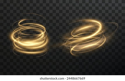 Luminous gold podium lines png of speed. Light glowing effect png. Abstract motion lines. Light trail wave, fire path trace line, car lights, optic fiber and incandescence curve twirl