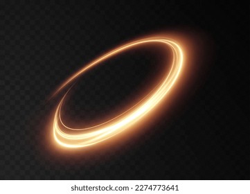 Luminous gold wavy line of light on a transparent background. Gold light, electric light, light effect png. Curve gold line png for games, video, photo, callout, HUD. Isolated vector illustration.