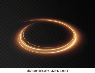 Luminous gold wavy line of light on a transparent background. Gold light, electric light, light effect png. Curve gold line png for games, video, photo, callout, HUD. Isolated vector illustration.