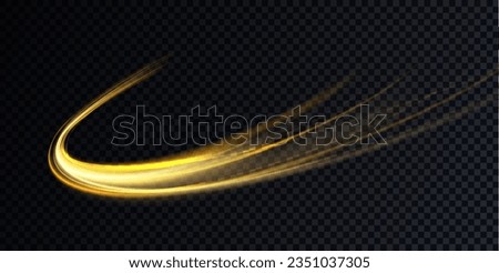 Luminous gold wavy line of light on a transparent background. Gold light, electric light, light effect png. Curve gold line png for games, video, photo, callout, HUD. Isolated vector illustration.
