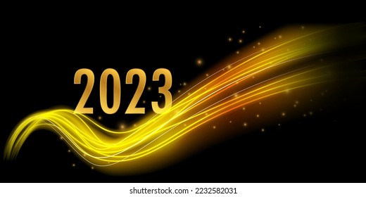 Leuchtende goldene Lichtform, abstrakter Lichteffekt 2023 Frohes neues Jahr und frohe Weihnachten Luxus-Effekt Vektorgrafik.