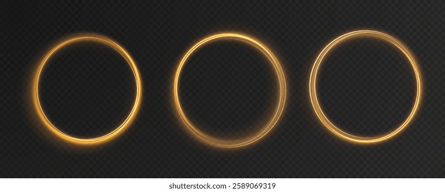 Luminous golden magic ring with swirling light trails and sparkling flares. A high-resolution vector illustration featuring an ethereal circular glow, perfect for fantasy designs