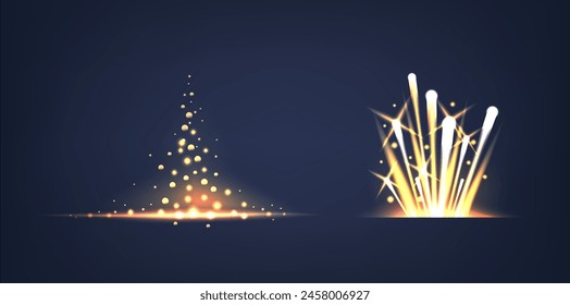 Luminous Golden Sparkling Bursts with Glitter. Aura Emanate, Punctuated By Sparks Dancing With Ethereal Brilliance