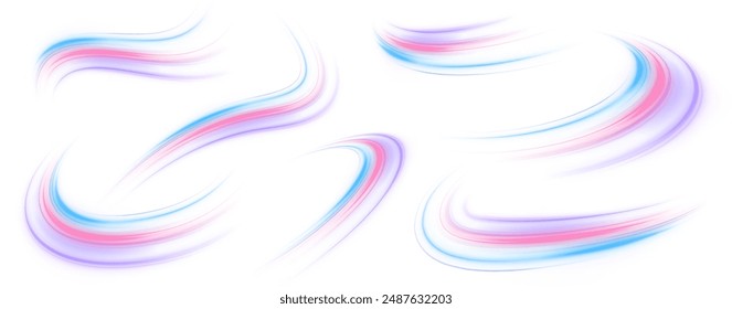 Luminous green neon waves PNG. Colored shiny sparks of spiral wave. Curved bright speed line swirls.	