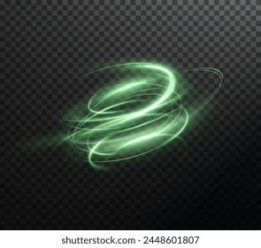 Luminous green podium lines png of speed. Light glowing effect png. Abstract motion lines. Light trail wave, fire path trace line, car lights, optic fiber and incandescence curve twirl