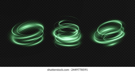 Luminous green podium lines png of speed. Light glowing effect png. Abstract motion lines. Light trail wave, fire path trace line, car lights, optic fiber and incandescence curve twirl	
