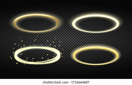 Luminous halo set, various golden angel ring, saints nimbus or aureole a metaphor of purity and sinlessness, aureole, glory, or gloriole a religious iconography symbol of sacredness