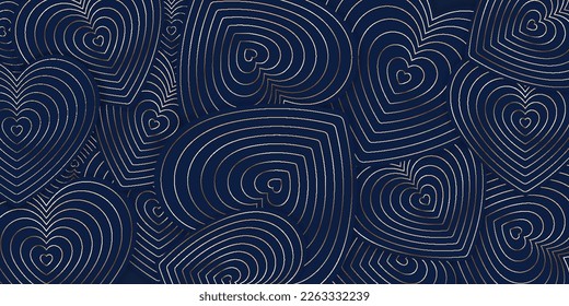 luminous heart dark blue and gold color for illusory background. Blue and gold luxury pattern background. Abstract circle overlapping pattern design with shadow.