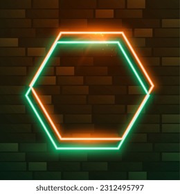 fondo de neón hexágono luminoso con vector de fondo de pared