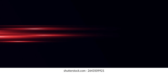 A luminous horizontal line of red light with a radiant glow and beam effect. Futuristic energy strip with shimmer, glare and neon glow.