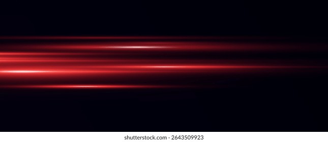 A luminous horizontal line of red light with a radiant glow and beam effect. Futuristic energy strip with shimmer, glare and neon glow.