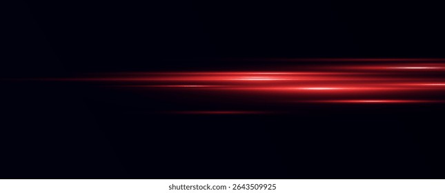 A luminous horizontal line of red light with a radiant glow and beam effect. Futuristic energy strip with shimmer, glare and neon glow.