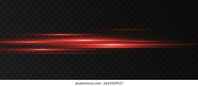 A luminous horizontal line of red light with a radiant glow and beam effect. Futuristic energy strip with shimmer, glare and neon glow.