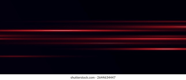 A luminous horizontal line of red light with a radiant glow and beam effect. Futuristic energy strip with shimmer, glare and neon glow.