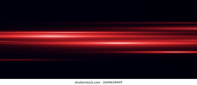 A luminous horizontal line of red light with a radiant glow and beam effect. Futuristic energy strip with shimmer, glare and neon glow.