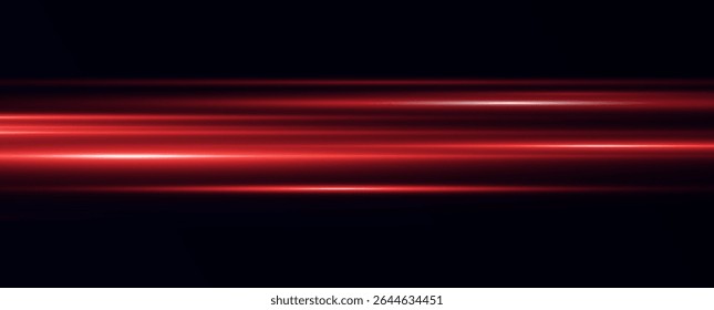 A luminous horizontal line of red light with a radiant glow and beam effect. Futuristic energy strip with shimmer, glare and neon glow.