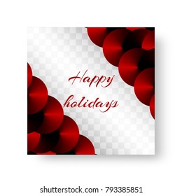 Luminous invitation card design with red round discs and metal gradient on a transparent backdrop