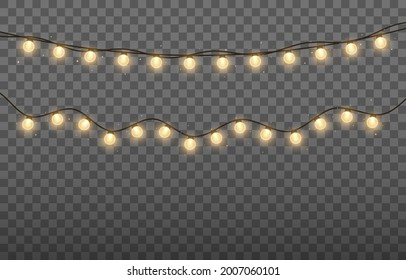 Luminous lights for Christmas holidays. Glowing bulbs garland.