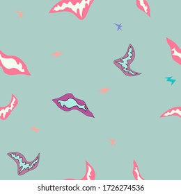 Luminous lilac clouds move in the green sky. Birds glisten in the sun and fly away into the distance