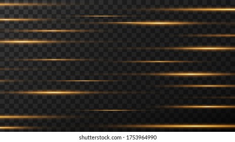 Luminous line with sparks on a black background, light effect, golden color.
Vector illustration. Collection effect light gold line png. 