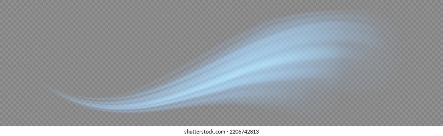 Leuchtende Geschwindigkeitslinien. Dynamische blaue Wellen. Glühende Bewegungslinie. Zaubergeschwindigkeit fliegende Pfade glänzender, heller Schimmer-Partikel fliegen. Lichtfunkelnde Wirkung. Vektorgrafik.