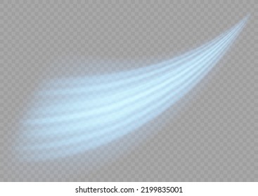 Leuchtende Geschwindigkeitslinien. Lichtfunkelnde Wirkung. Dynamische blaue Wellen. Glühende Bewegungslinie. Zaubergeschwindigkeit fliegende Pfade glänzender, heller Schimmer-Partikel fliegen. Vektorgrafik.