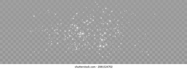 Luminous magical dust, dusty shine. Flying particles of light. Christmas light effect. Sparkling particles of fairy dust glow in the dark. Vector illustration on png.