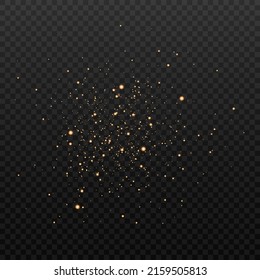 Luminous magical dust, dusty shine. Flying particles of light. Christmas light effect. Sparkling particles of fairy dust glow in the dark. Vector illustration on png.