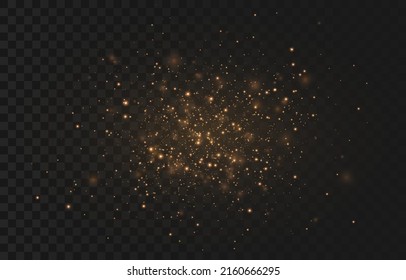 Luminous magical dust, dusty shine. Flying particles of light. Christmas light effect. Sparkling particles of fairy dust glow in the dark. Vector illustration on png.