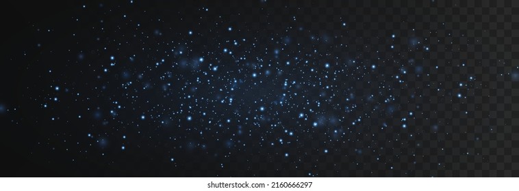Luminous magical dust, dusty shine. Flying particles of light. Christmas light effect. Sparkling particles of fairy dust glow in the dark. Vector illustration on png.