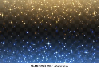 Luminous magical dust, dusty shine. Flying particles of light. Christmas light effect. Sparkling particles of fairy dust glow in the dark.  Vector illustration on png.