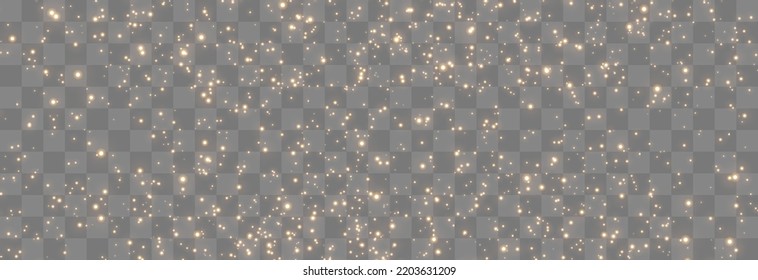 Luminous magical dust, dusty shine. Flying particles of light. Christmas light effect. Sparkling particles of fairy dust glow in the dark. Vector illustration on png.