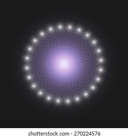 luminous mandala on a black background with stars