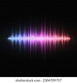 Luminous music equalizer concept. Glowing sound wave on transparent background. Shiny digital equalizer background.