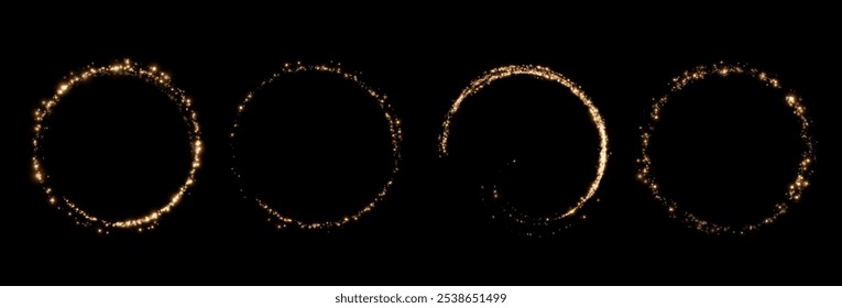Luminous neon circle lines of speed. Light glowing gold effect png. Abstract motion lines white round Light trail wave, fire path trace line, car lights, optic fiber and incandescence curve twirl	
