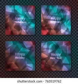 Luminous neon glass background with bokeh effect. Blurred geometric backdrop for holiday cards and wishes