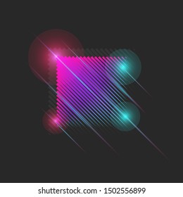 Luminous neon moving square 80s dance night club style with vibrant gradient glitch effect, cyber futuristic striped texture