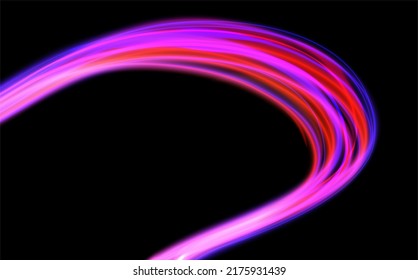 Luminous  neon shape in the form of a wave or a turn in the road.Smooth curved lines with a magical light effect.High speed on car night trails.