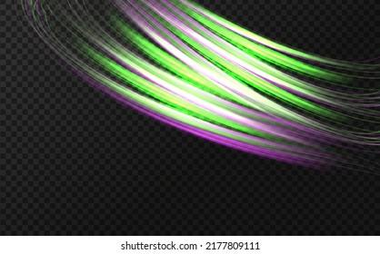 Luminous  neon shape in the form of a wave or a turn in the road.Smooth curved lines with a magical light effect.High speed on car night trails.