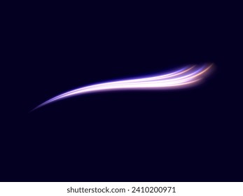  Leuchtende Neonwellen-Linien, abstrakte Lichteffekt, Vektorgrafik. Wavy leuchtend fließende Kurvenlinien, magische, glühende Energie-Strom-Bewegung mit Teilchen einzeln auf schwarzem Hintergrund.