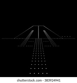 Luminous night landing lights Airport. Vector illustration.