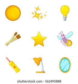 Luminous objects icons set. Cartoon illustration of 9 luminous objects vector icons for web