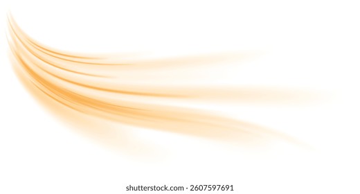 Luminous orange lines of speed. Light glowing effect . Abstract motion lines. PNG format. Light trail wave, fire path trace line, car lights, optic fiber and incandescence curve twirl.