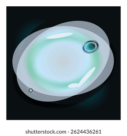 Luminous orb emanates a soft, ethereal glow, with a smaller satellite orbiting around it against a dark backdrop