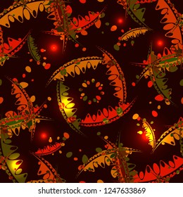 Luminous pattern of delicate leaves and petals of garden plants in autumn brown tones. For paper, cloth or organic products.