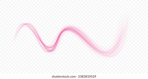 Luminous pink lines of speed. Light glowing effect . Abstract motion lines. PNG format. Light trail wave, fire path trace line, car lights, optic fiber and incandescence curve twirl.