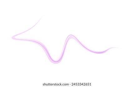 Luminosas líneas rosas de velocidad. Efecto luminoso . líneas de movimiento Abstractas. Fondo blanco aislado Onda de sendero de luz, línea de traza de trayectoria de fuego, luces de coche, fibra óptica y curva de incandescencia.	
